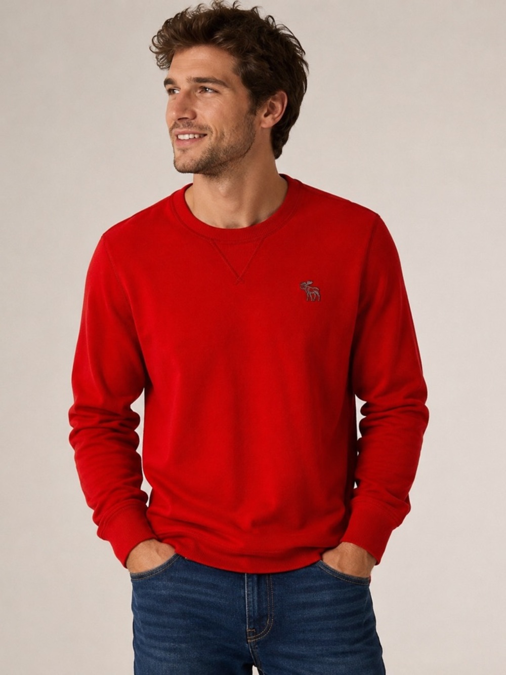 Abercrombie & Fitch Red Muscle Fit Crewneck Sweatshirt - Size: L